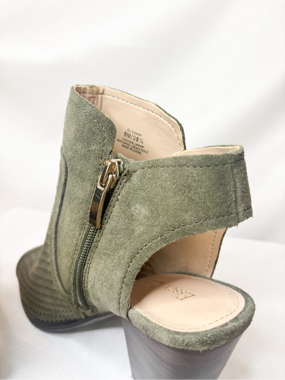 Essex Lane Olive Suede Peep-Toe Block Heel Booties - Picture 5 of 5